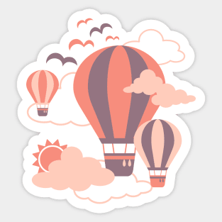 Riding Sunset Hot Air Balloon Illustration Sticker